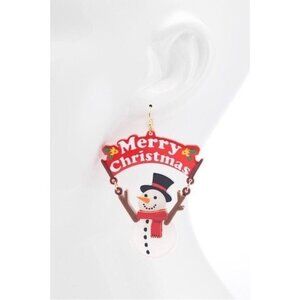 Merry Christmas Earrings Snowman Red French Wire Dangle Acrylic